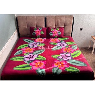 Rayon Bedsheet Hand Painted Floral Design by Balinese Artisans